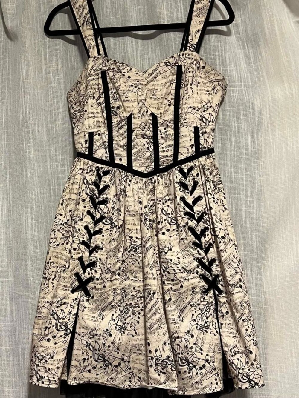 Thorn & Fable Music Notes Dress Corset Lace up Ivory/Cream Black Size S